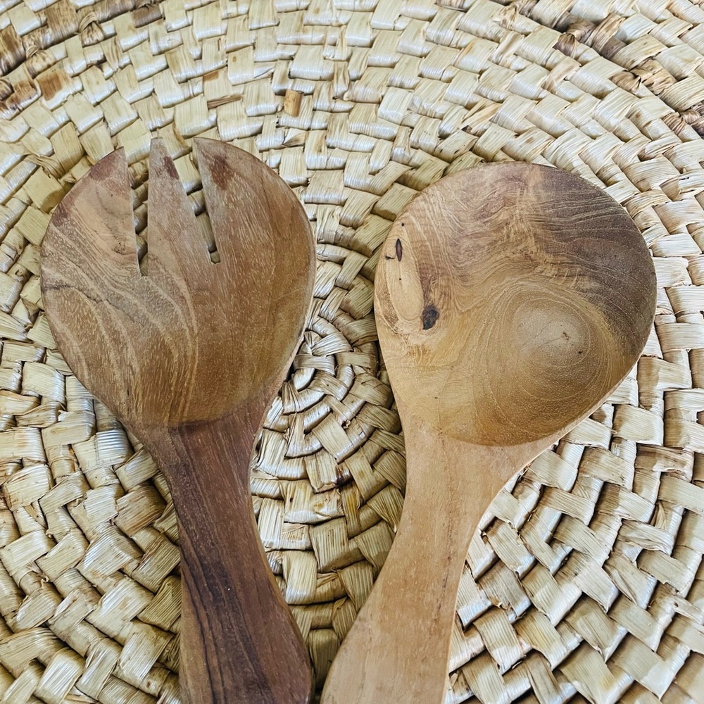 Teak wood salad servers set
